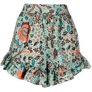 Ulla Johnson Floral Print Shorts - Teal and Orange